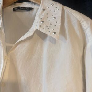 Zara Cream Shirt with Silver Studded Collar